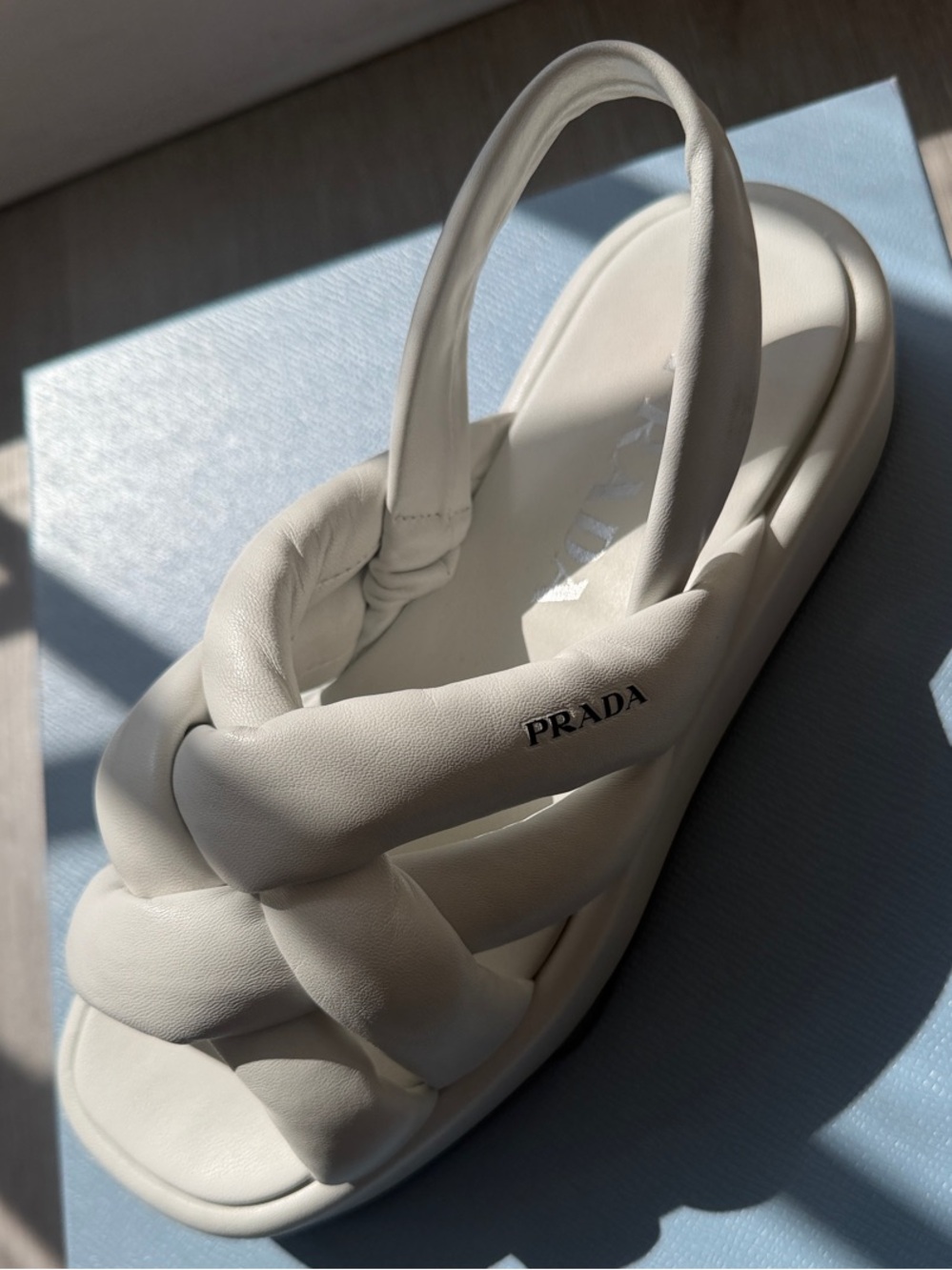 Prada White Braided Leather Slide Sandals with Padded Straps - Picture 4 of 13